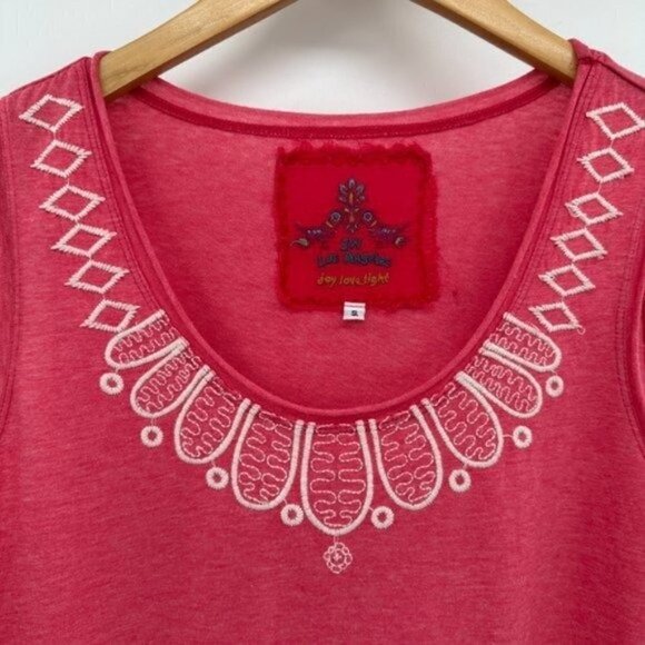 Johnny Was Pink Embroidered Knit Tiered Barbie Core Tank Scoop Neck Small Dress - Picture 2 of 7